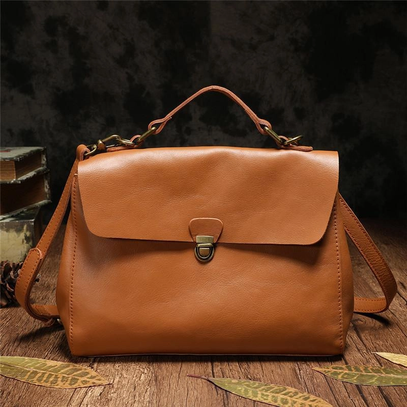 Brown Leather Womens Vintage Handbag Purse Shoulder Black Women's Work Handbag for Ladies Functional Simplicity Practical Lifestyle