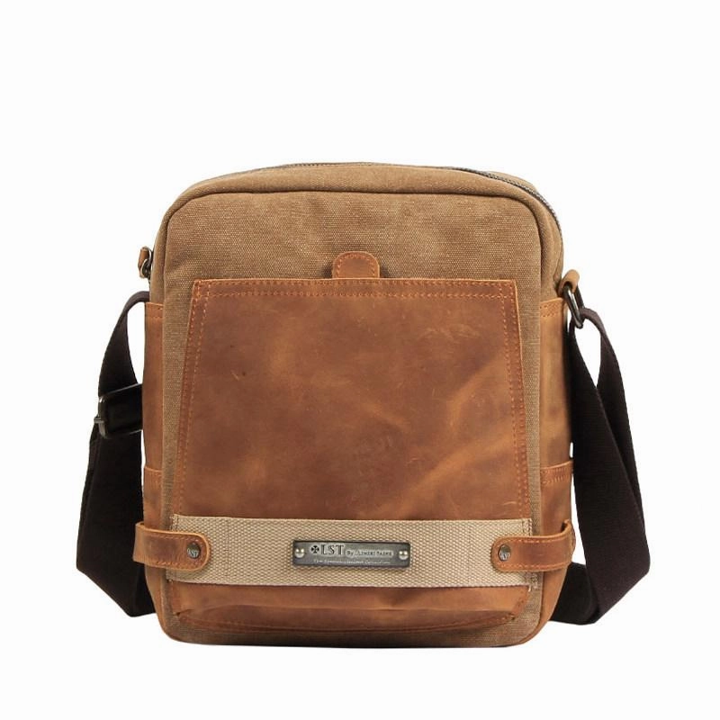 Daily Utility Compact Organizer Coffee Canvas Leather Mens Side Bag Vertical Messenger Bags Army Green Canvas Courier Bag for Men