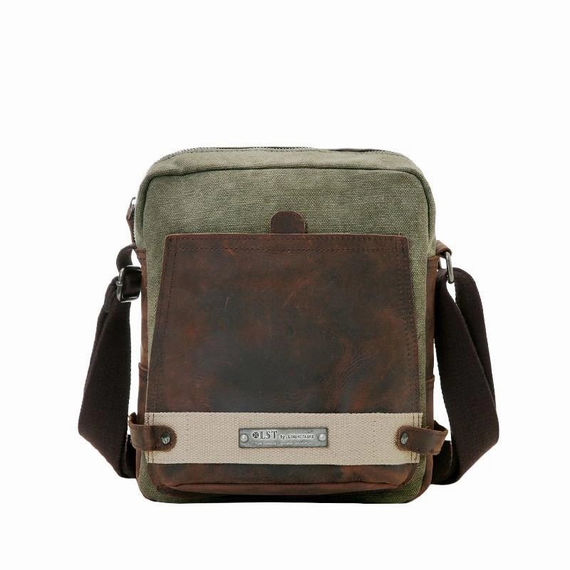 Coffee Canvas Leather Mens Side Bag Vertical Messenger Bags Army Green Canvas Courier Bag for Men Portable Utility Travel convenience