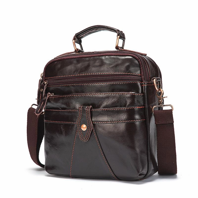Coffee LEATHER MEN'S Small Vertical Side Bag Messenger Bag Coffee Briefcase Handbag FOR MEN Durable Utility