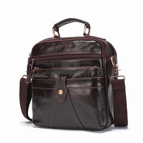 Coffee LEATHER MEN'S Small Vertical Side Bag Messenger Bag Coffee Briefcase Handbag FOR MEN Urban Trend