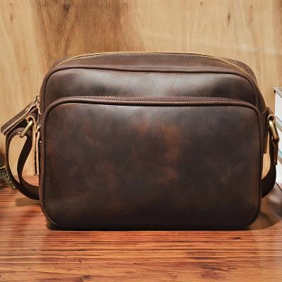 Versatile Accessory Coffee Leather Small Mens Messenger Bag Side Bag Vintage Brown Courier Bag For Men