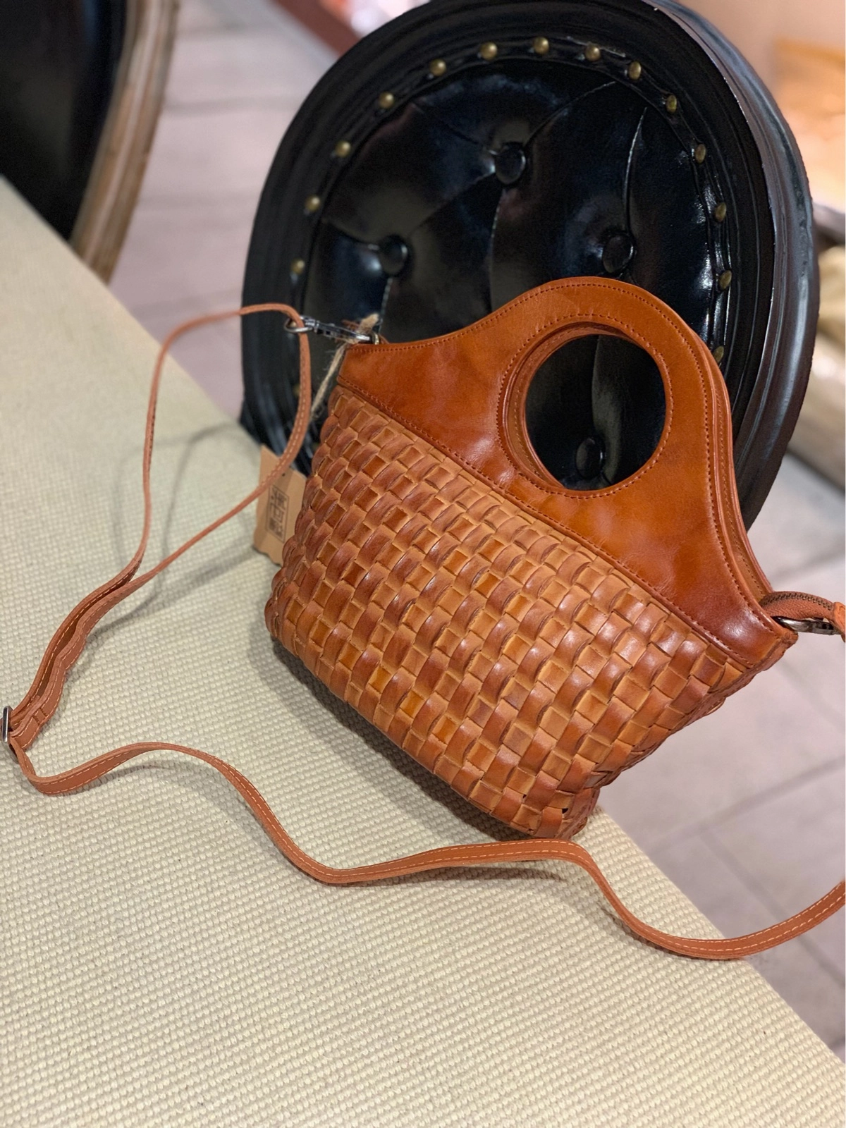 Coffee Womens Braided Leather Bucket Bag Weaved Handbag Bucket Bag Purse for Ladies Practical Design relaxed shape