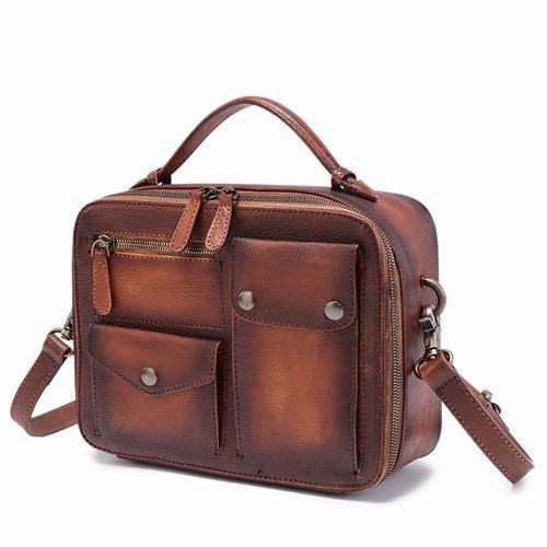 High-end leather purse Vintage Womens Brown Leather Satchel Shoulder Bag School Handbag Shoulder Purse for Girls