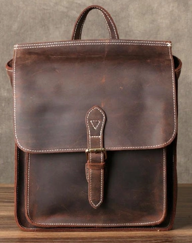 Leather Mens Cool Backpack Messenger Bag Coffee Travel Backpack Hiking Backpack for men Minimalist Function Practical Utility