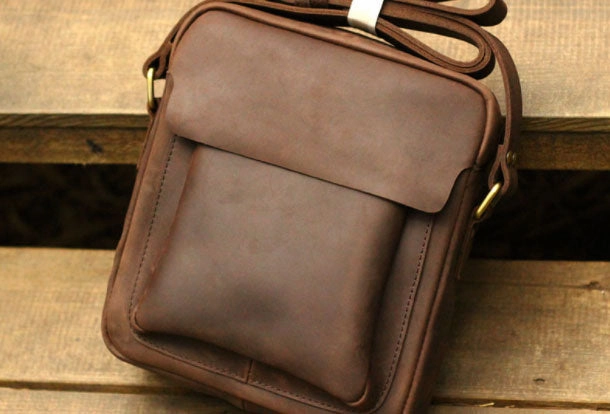 Genuine Leather Mens Cool Messenger Bag Sling Bag Chest Bag Bike Bag Cycling Bag for men Comfort Gear Compact Organizer