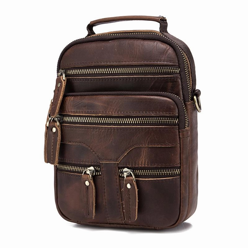 Brown LEATHER MENS Small Vertical Courier Bag SHOULDER BAG SIDE BAG COURIER BAG MESSENGER BAG FOR MEN Effortless Style outdoor durability
