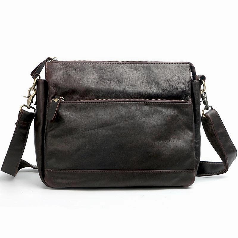 Casual Black Leather Mens Courier Bags Messenger Bags Brown Postman Bags For Men Compact Performance Modern Carry