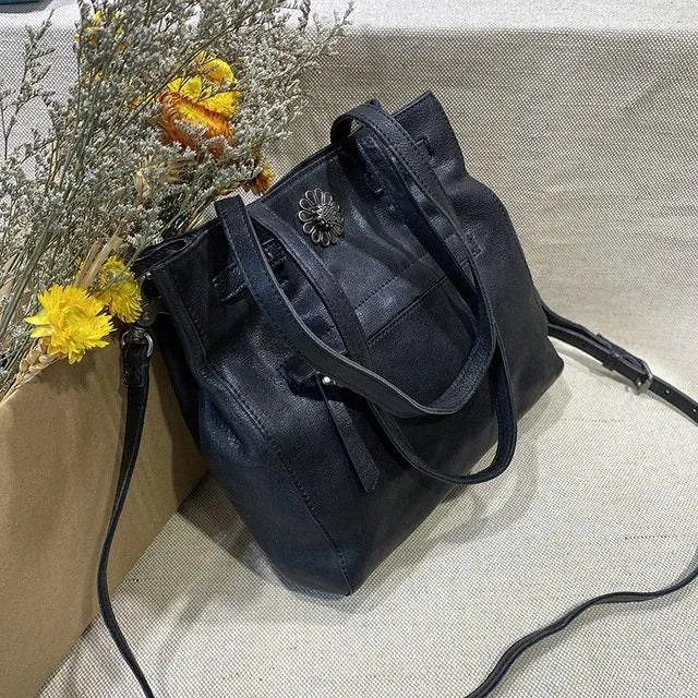 Compact Size Cowhide Bags, Leather Women's Bags, Retro Shoulder Bags, Large Handbags, Fashionable Bag, Gift for Her