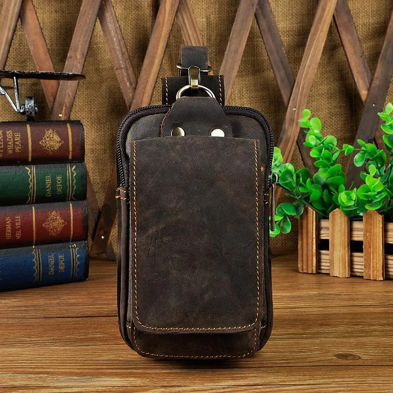 Card Storage Elegant Texture Small Mens Leather Belt Pouch Holster Belt Case Cell Phone Waist Pouch for Men