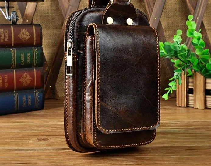 Lightweight accessory Small Mens Leather Belt Pouch Holster Belt Case Cell Phone Waist Pouch for Men
