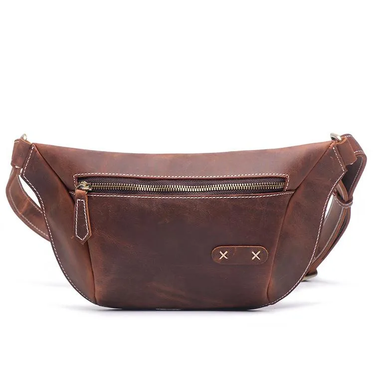 Luxury Standard Trend Piece Vintage Brown Leather Men's Fanny Pack Hip Pack Waist Bag For Men