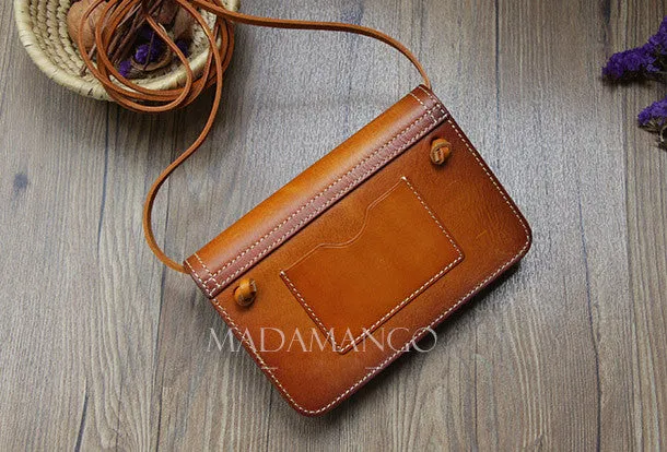Magnetic Snap Compact Organizer Handmade Leather Small phone Purse shoulder bag leather crossbody bag for women
