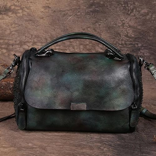 Vintage Womens Leather Handbags Brown Side Bag Red SHoulder Bag Purse for Ladies Travel Essential Office Outfit