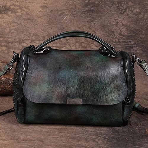 Classic Touch Fashion Daily Vintage Womens Leather Handbags Brown Side Bag Red SHoulder Bag Purse for Ladies