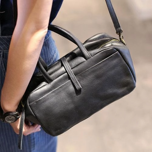 Street Style Fashion Small Womens Gray Leather Handbag Top Handle Satchel Bag Women's Satchel Shoulder Bag
