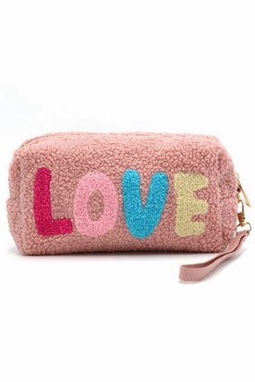 MP0164 COZY TEDDY FUR "LOVE" WRISTLET POUCH Compact Lifestyle Modern Utility