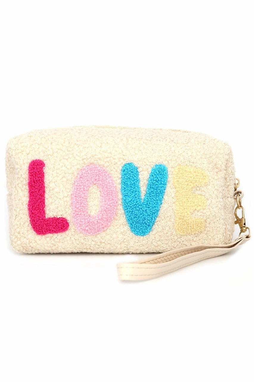 MP0164 COZY TEDDY FUR "LOVE" WRISTLET POUCH Stylish Companion Compact Lifestyle