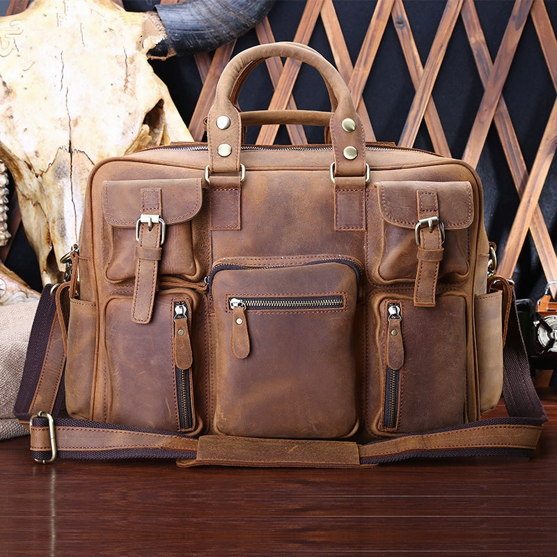 Vintage Leather Mens Large Handbag Weekender Bag Travel Bag Universal Travel Gear