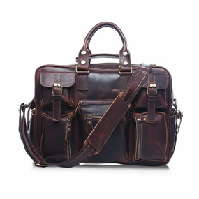 Vintage Leather Mens Large Handbag Weekender Bag Travel Bag Side Handle Study Commute