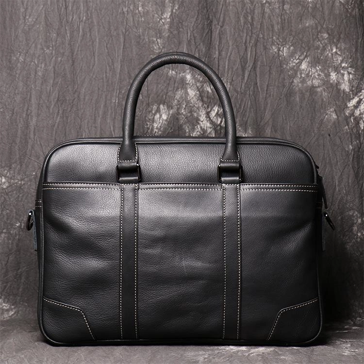 Contemporary Trend Black Leather Mens 15 inches Large Laptop Work Bag Handbag Briefcase Shoulder Bags Business Bags For Men