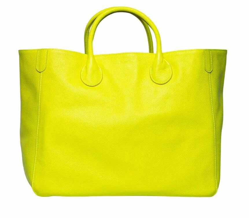 Weekend Getaway Chic Shopper Neon Yellow Large Leather Tote Bag, Cowhide Leather Bag, Must-have Lady Fashion Bag, Weekend Bag, Lady Working Bag, Gift For Her