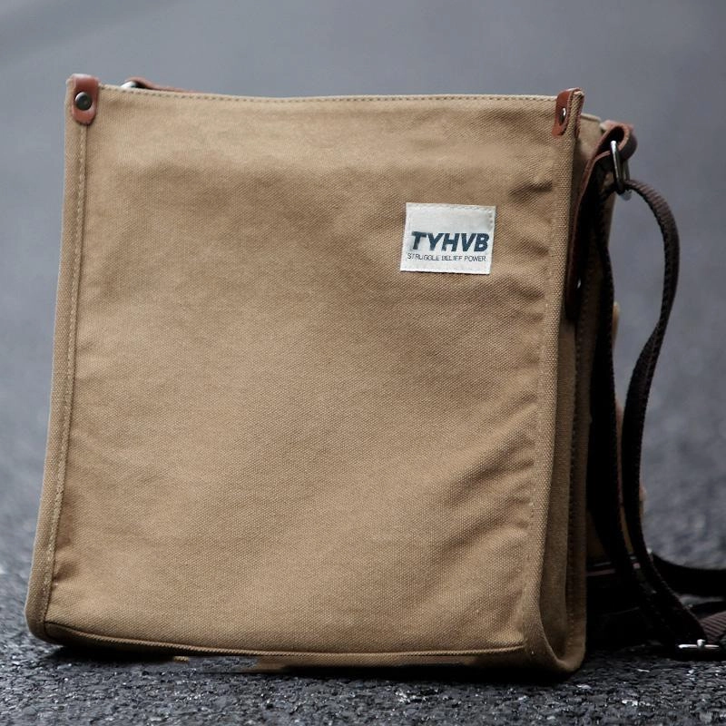 Cool Canvas Leather Mens Side Bag Black Vertical Shoulder Bag College Bag Messenger Bag for Men Sleek Design Compact Travel