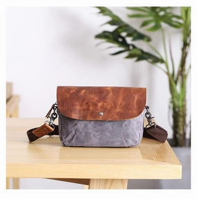 Outdoor Ready Leather Canvas Mens Small Side Bag Gray Courier Bag Postman Bag Messenger Bag for Men