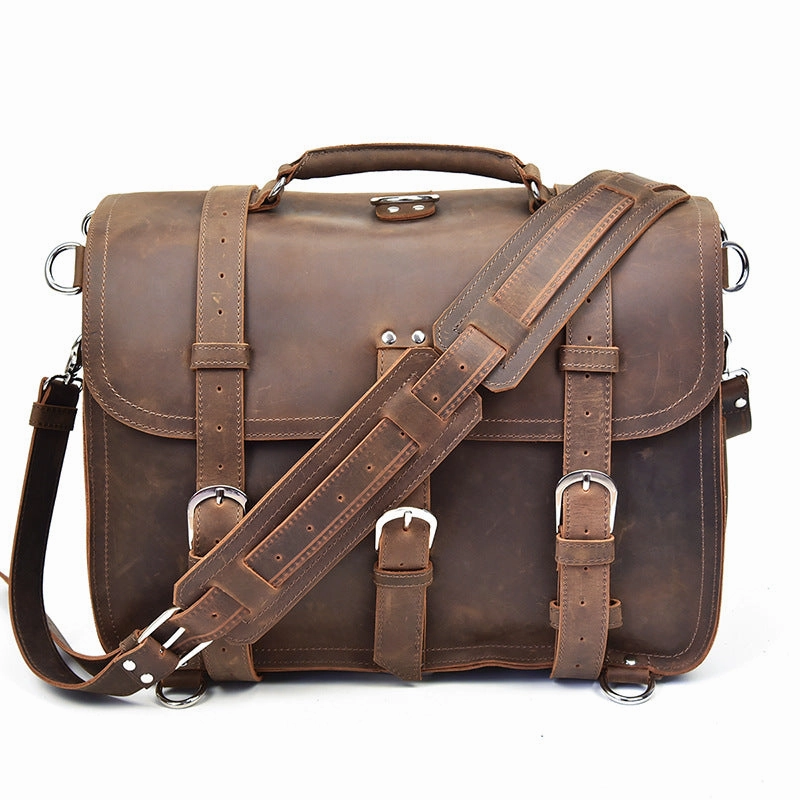 Leather Men Large Briefcase Handbag Travel Bag Messenger Bag For Men Secure Closure