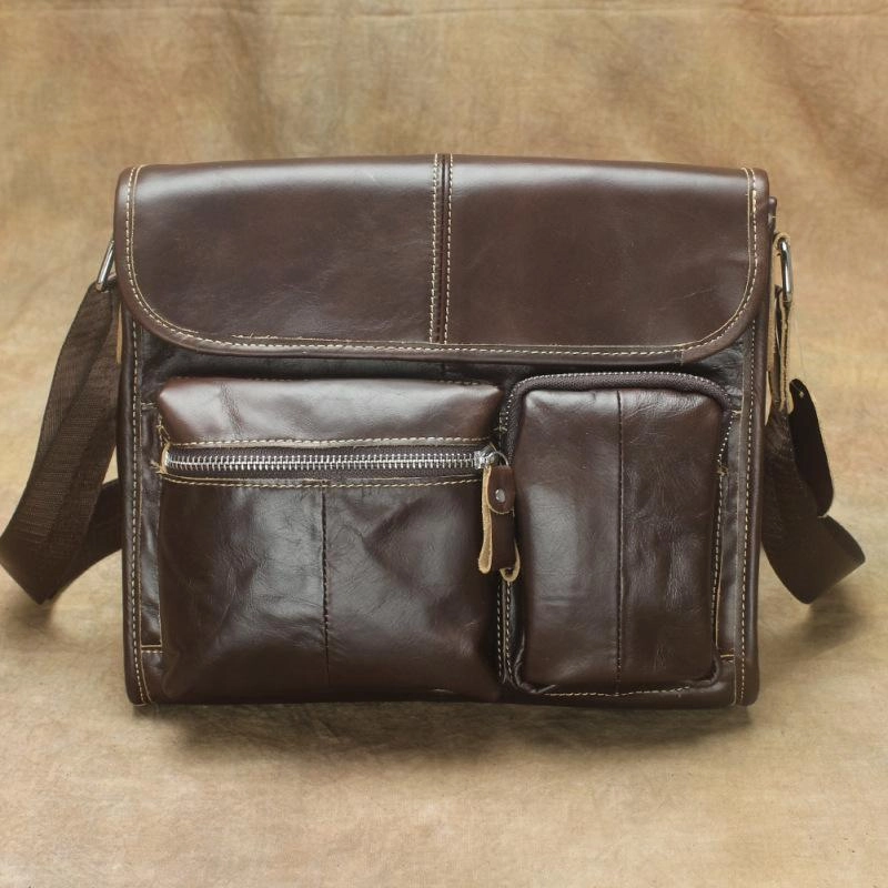 Oil Waxed Brown Leather Men's Small Messenger Bag Coffee Small Side Bag For Men Fashion Statement Comfort Accessory