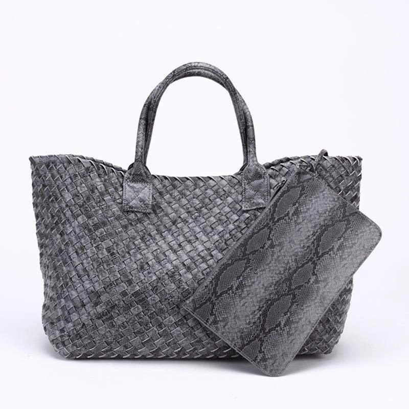 Chic Serpent Print Tote Bag - Luxurious Metallic & Vivid Hues Handwoven Vegan Leather Tote/Weekend Bag Efficient Packing