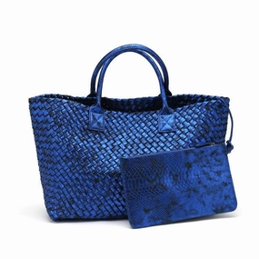 Cabin Size Durable and Compact Chic Serpent Print Tote Bag - Luxurious Metallic & Vivid Hues Handwoven Vegan Leather Tote/Weekend Bag