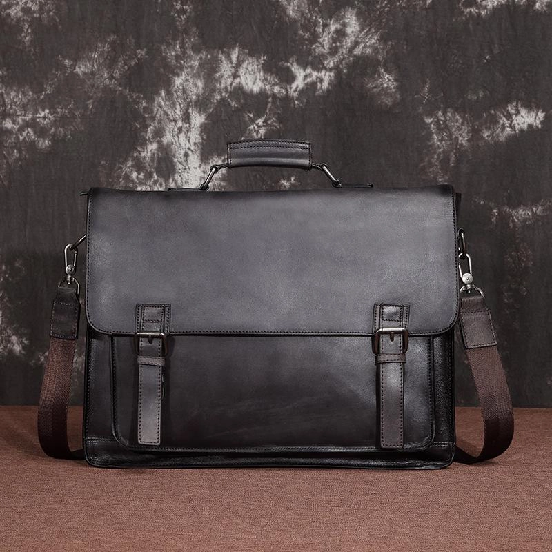 Stylish Travel Quality Finish Brown Leather Men's Professional Briefcase 14???? Laptop Handbag Black Business Bag Messenger Bag For Men