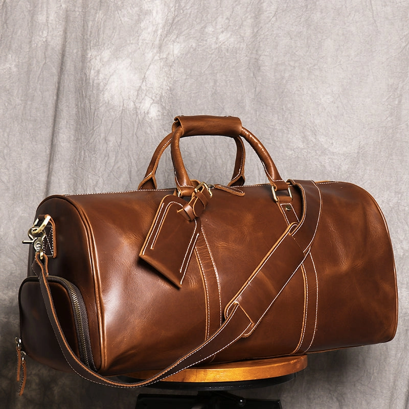 Premium Construction Cool Vintage Leather Mens Duffle Bag Weekender Bag Overnight Bag Travel Bag