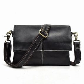 Leather Men Black Messenger Bag Shoulder Bag for Men Comfort Journey