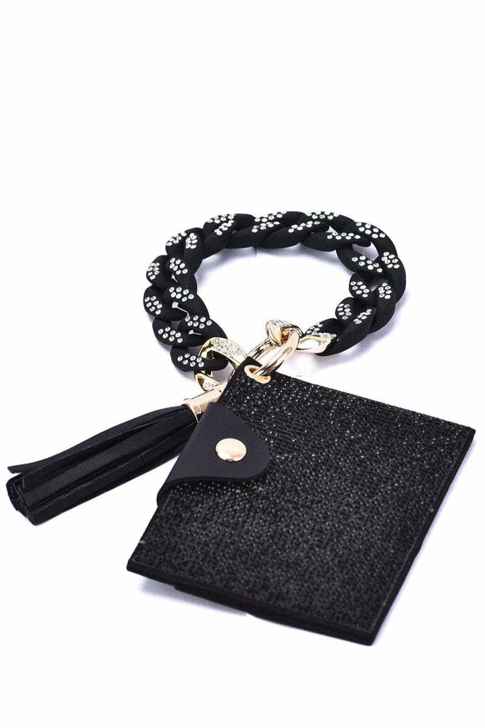 HB23277 Rhinestone Keychain Bracelet Wallet With Chain Bangle Foldable Design Daily Convenience