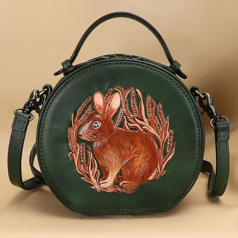 Functional Accessory Everyday Use Vintage Womens Leather Round Handbag Bunny Crossbody Purse Cutest Round Shoulder Bags for Women