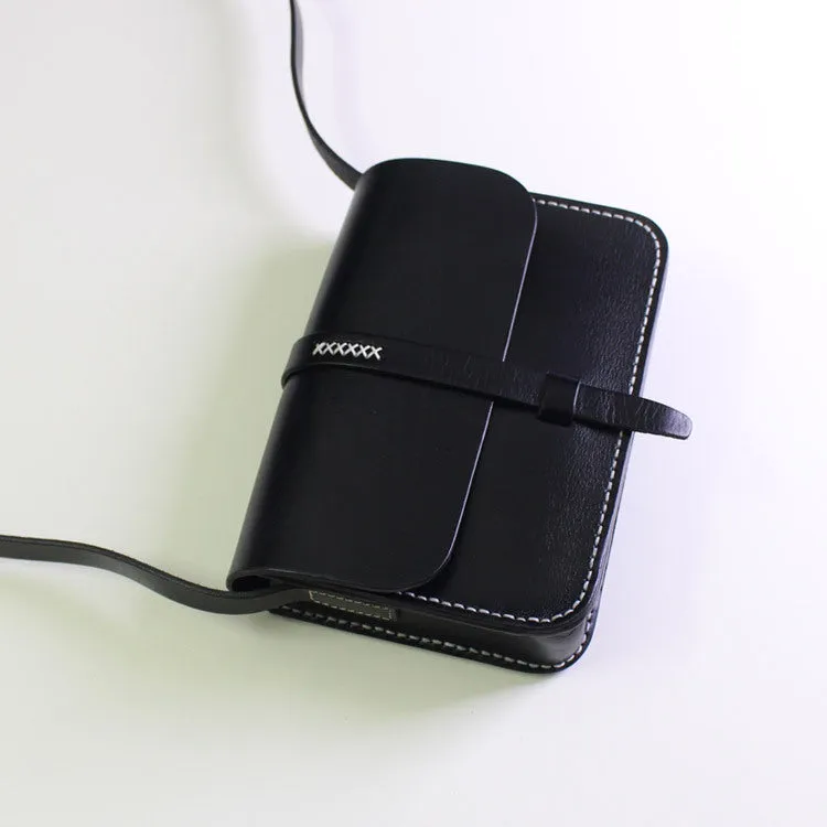 Handmade Leather satchel bag shoulder bag black red for women leather crossbody bag Chic Utility