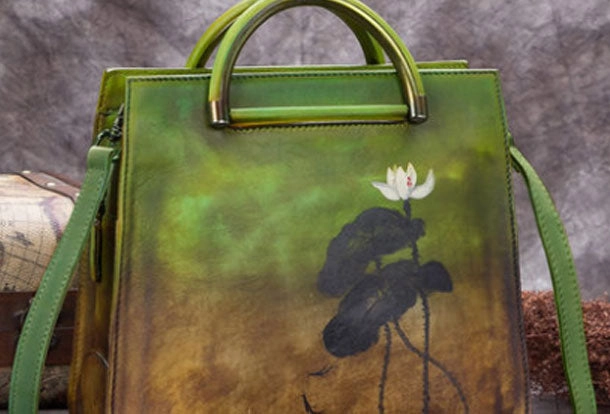 Statement Look Soft-touch work tote Genuine Leather Handbag Paiting Art Vintage Bag Crossbody Bag Shoulder Bag Purse For Women