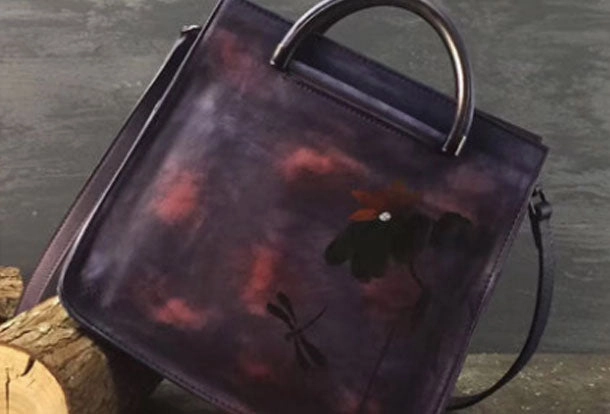 Genuine Leather Handbag Paiting Art Vintage Bag Crossbody Bag Shoulder Bag Purse For Women Sleek Shoulder Travel Outfit