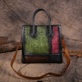 Vintage Color Block Leather Tote Handbags Women Shopping Bag Purse Handbags Shoulder Bags Lifestyle Piece Workwear Essential