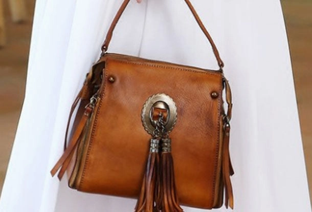 Easy Storage Womens Leather Handbag Vintage Tassel Crossbody Bag Shoulder Bag Purse For Women