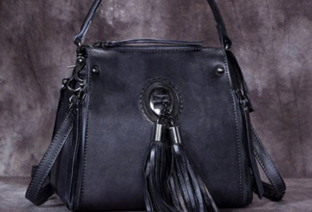 Womens Leather Handbag Vintage Tassel Crossbody Bag Shoulder Bag Purse For Women Premium Feel Fashion Everyday