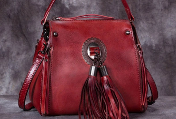 Outdoor Essential Womens Leather Handbag Vintage Tassel Crossbody Bag Shoulder Bag Purse For Women