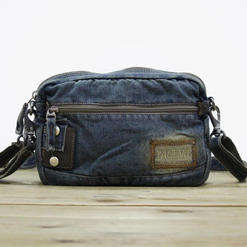 Modern Everyday Blue Denim Mens Casual Side Bag Small Messenger Bag Jean Postman Bag Courier Bag For Men