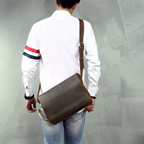 Cool Leather Coffee Mens Side Bag Messenger Bags Vintage Courier Bag for Men Elegant Finish