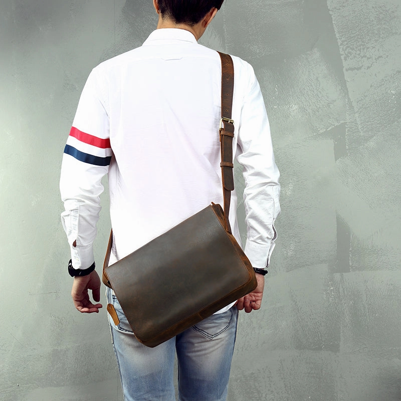 Cool Leather Coffee Mens Side Bag Messenger Bags Vintage Courier Bag for Men Urban Aesthetic Fashion Accessory
