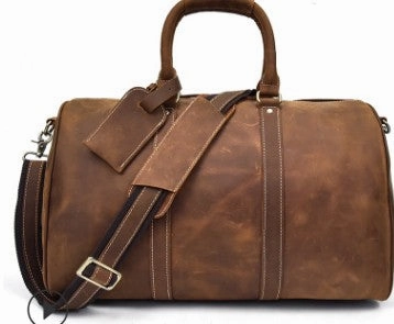 Coffee Leather Mens Cool Large Weekender Bag Travel Bag for Men multiple pockets