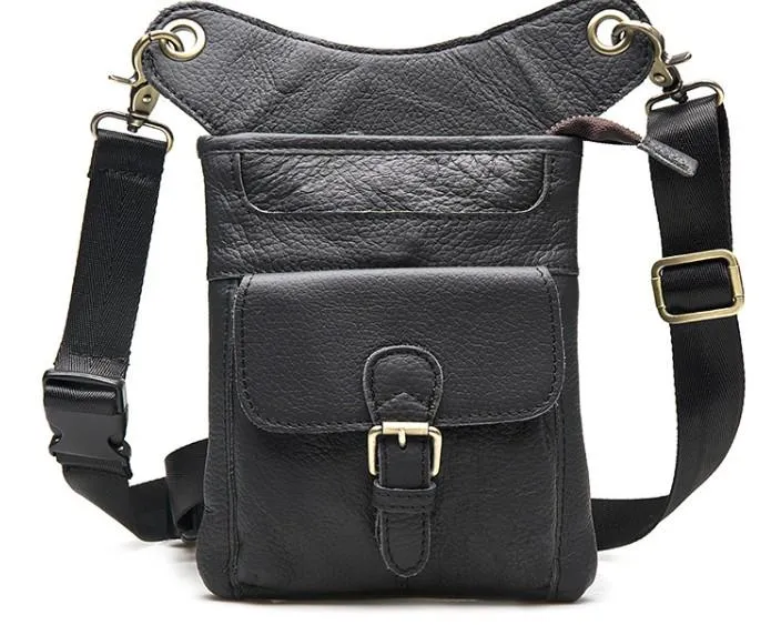 Daily practicality Luxury Touch Cool Biker Leather Drop Leg Bag Mens Belt Pouch Waist Bag Shoulder Bag for Men