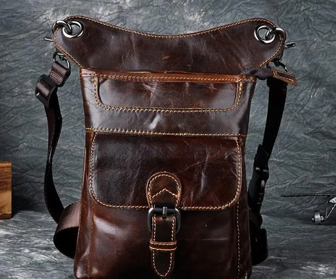 Cool Biker Leather Drop Leg Bag Mens Belt Pouch Waist Bag Shoulder Bag for Men Professional Look